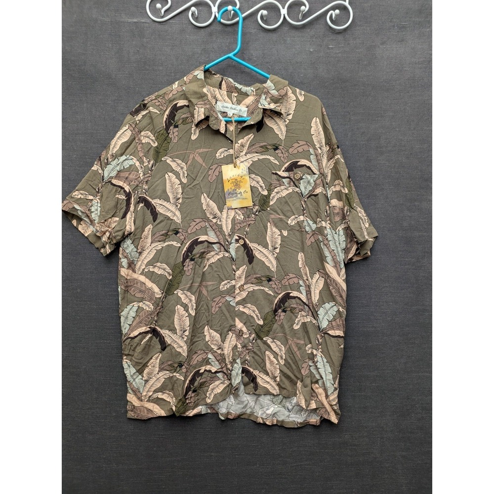 Lanikai Clothing Co Hawaiian Shirt Brown/Pink Leaves Short Sleeve Button Up 2XL